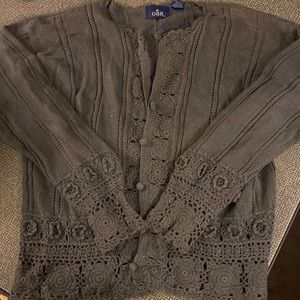 Decorative Vintage Green Women’s Button-Up Sweater